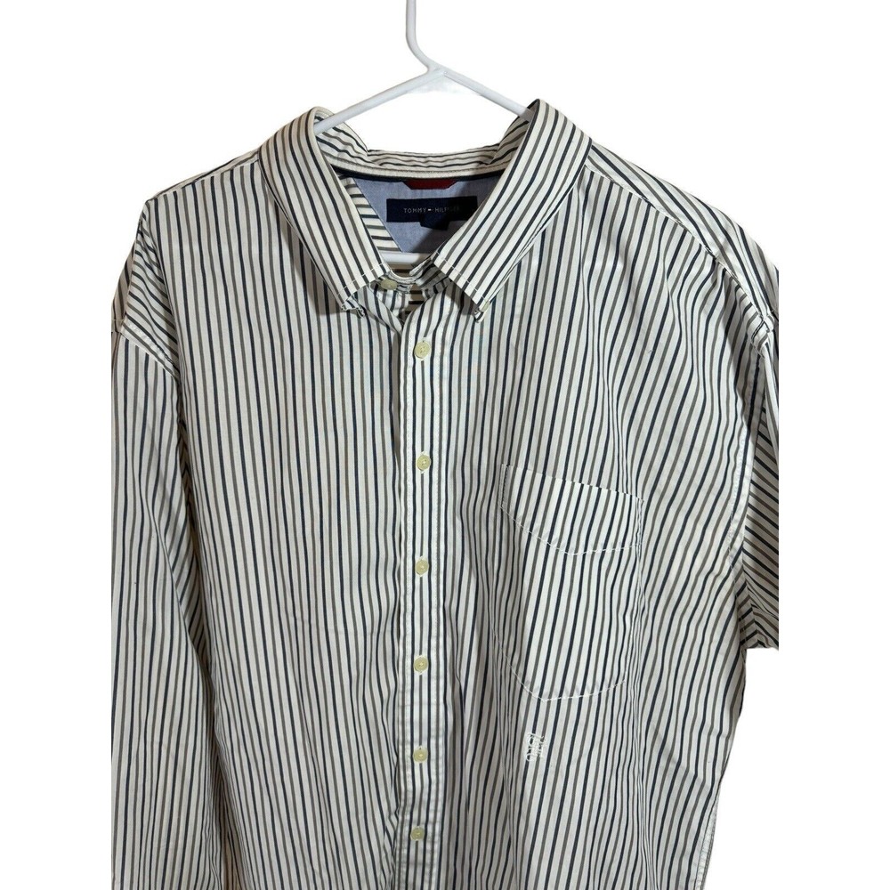 Tommy Hilfiger Shirt Mens XX-LARGE Blue‎ Striped Cotton Long Sleeve Button Down